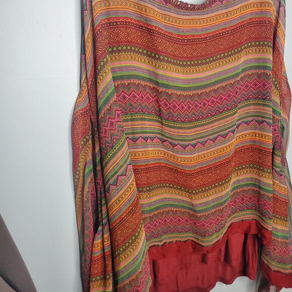 Soft Surroundings Gypset Layered Kimono Tunic Top Red Striped Beaded One Size - Picture 4 of 12
